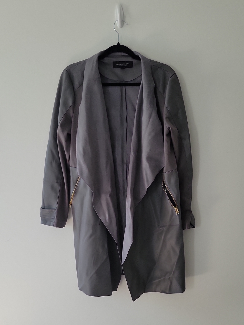 Gray Draped Open Front Coat